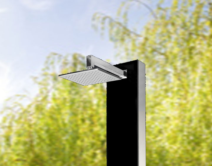 POOL Total IDEAL Kalt- Und Warmwasserdusche ELBA Mit Edelstahlfront V2A Gebürstet | WPC Bodenplatte Inklusive – Premium Gartendusche
